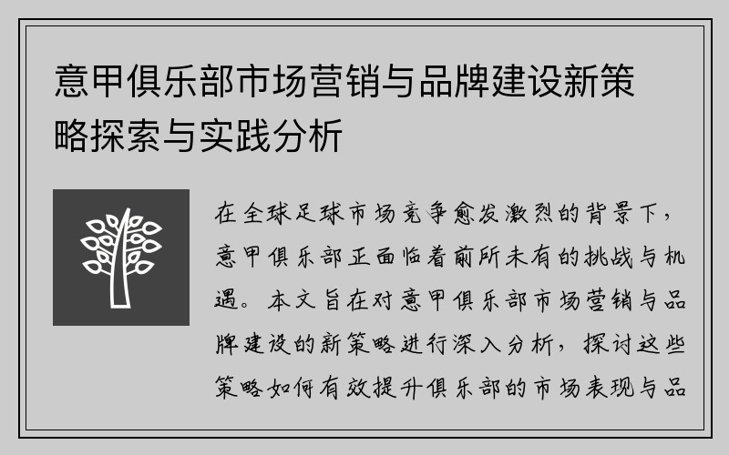 意甲俱乐部市场营销与品牌建设新策略探索与实践分析