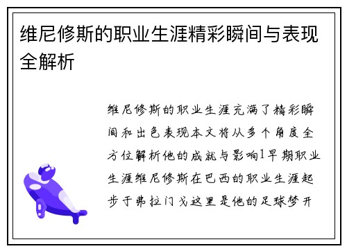 维尼修斯的职业生涯精彩瞬间与表现全解析